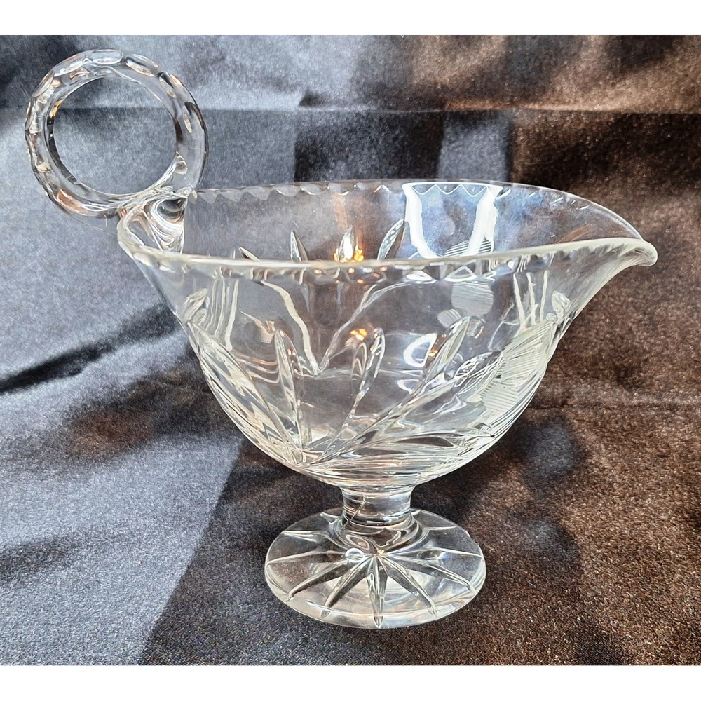 Vintage 1960s Princess House Heritage Pattern Crystal Pedestal Sauce/gravy boat